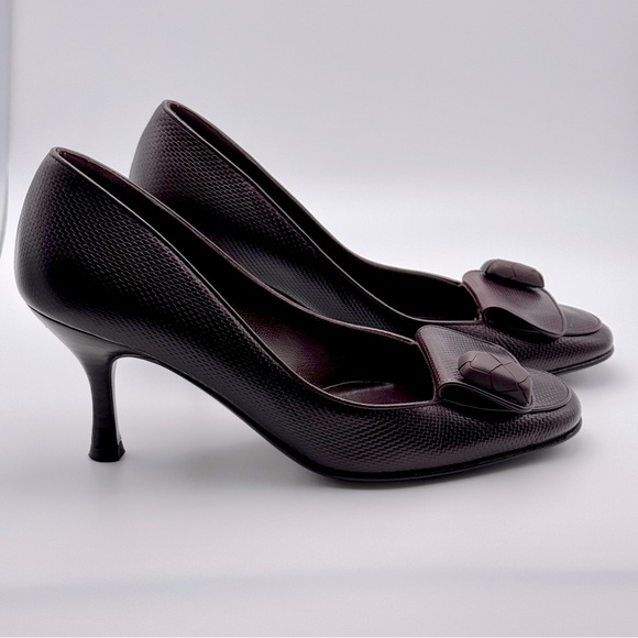 Ferragamo TAM Fondente Pebble Calf Buckle Pumps 5B 8cm Made Italy